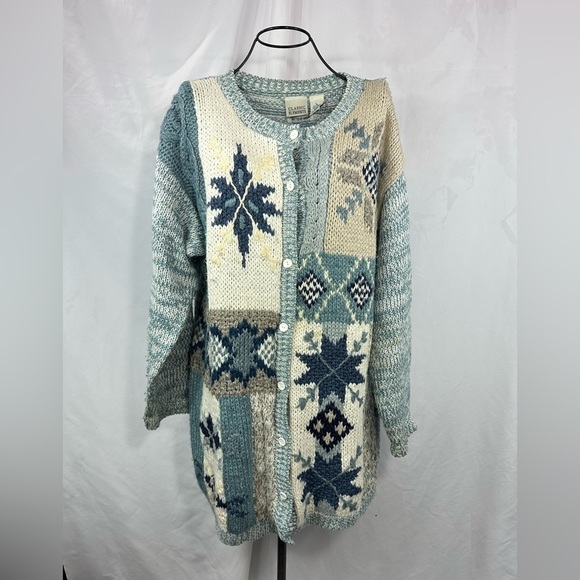 Vintage Classic Elements knitted by hand snowflake cable knit cardigan size L - Picture 1 of 8